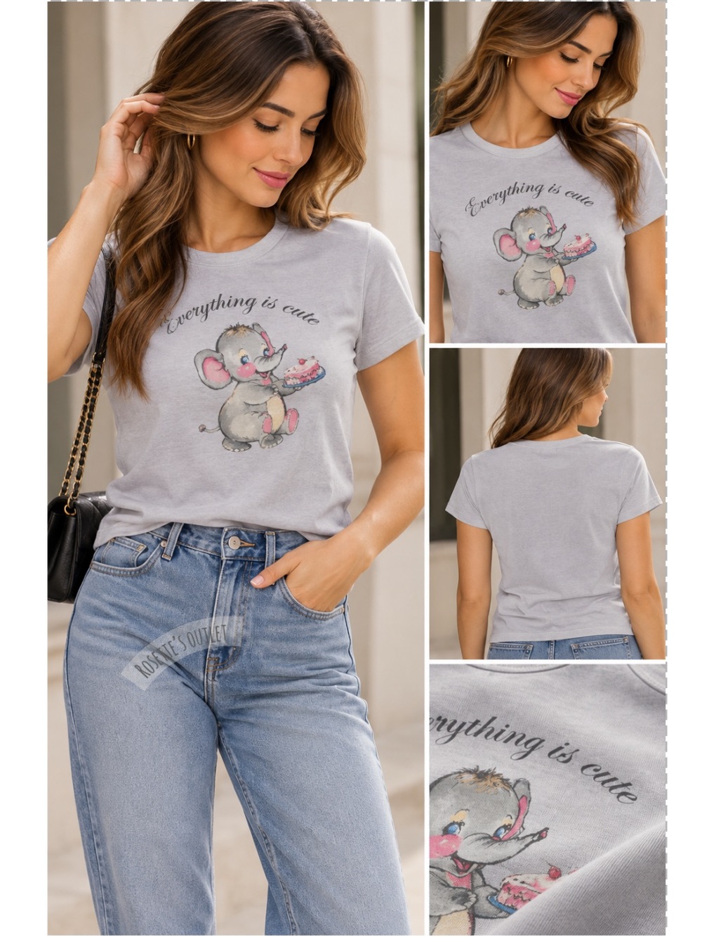 Zara Faded Effect Elephant Graphic T-Shirt Light Gray Size S new with tag